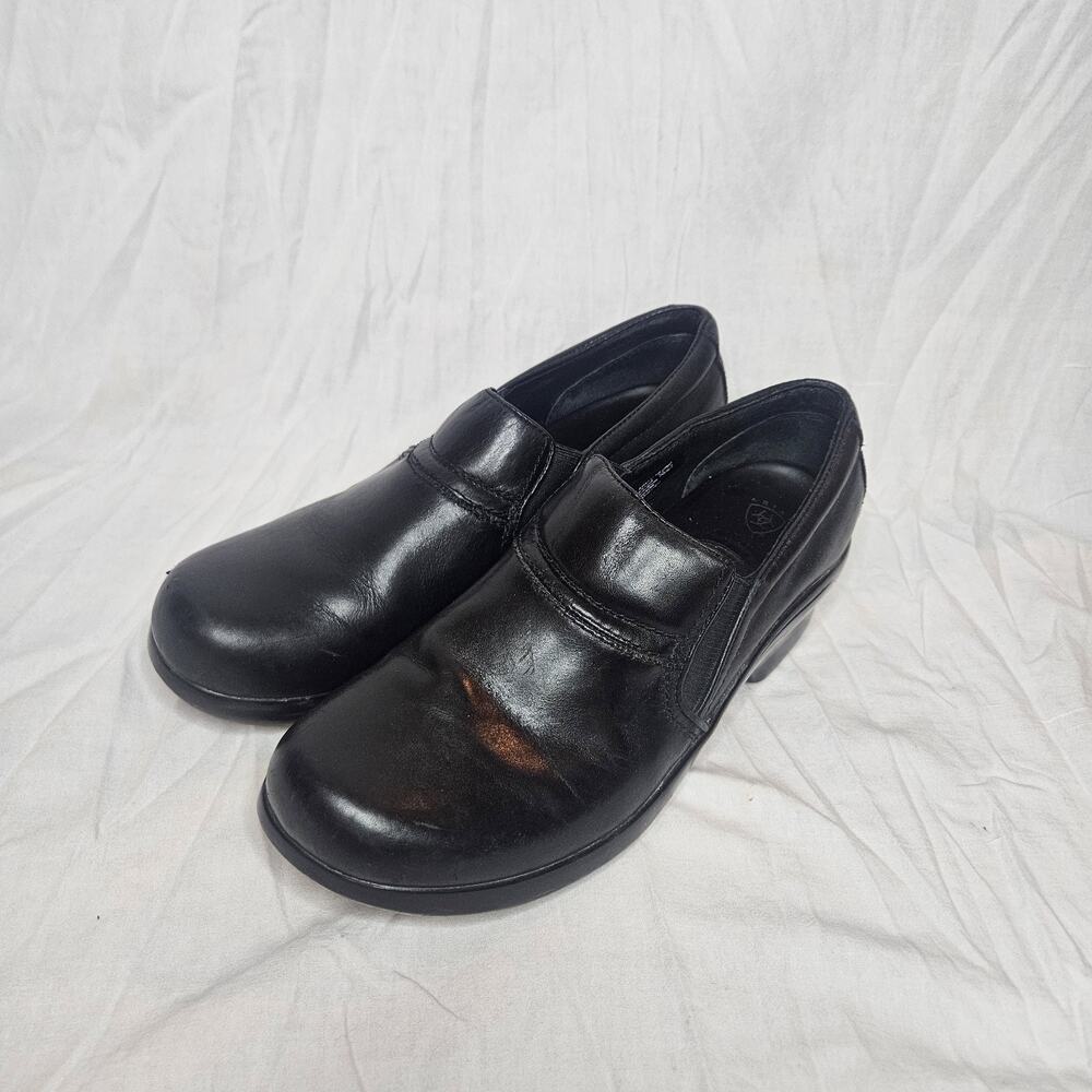 Ariat Women's Size 11B EU 42.5 Black Leather Toe Slip On Nurse Shoes Clog
